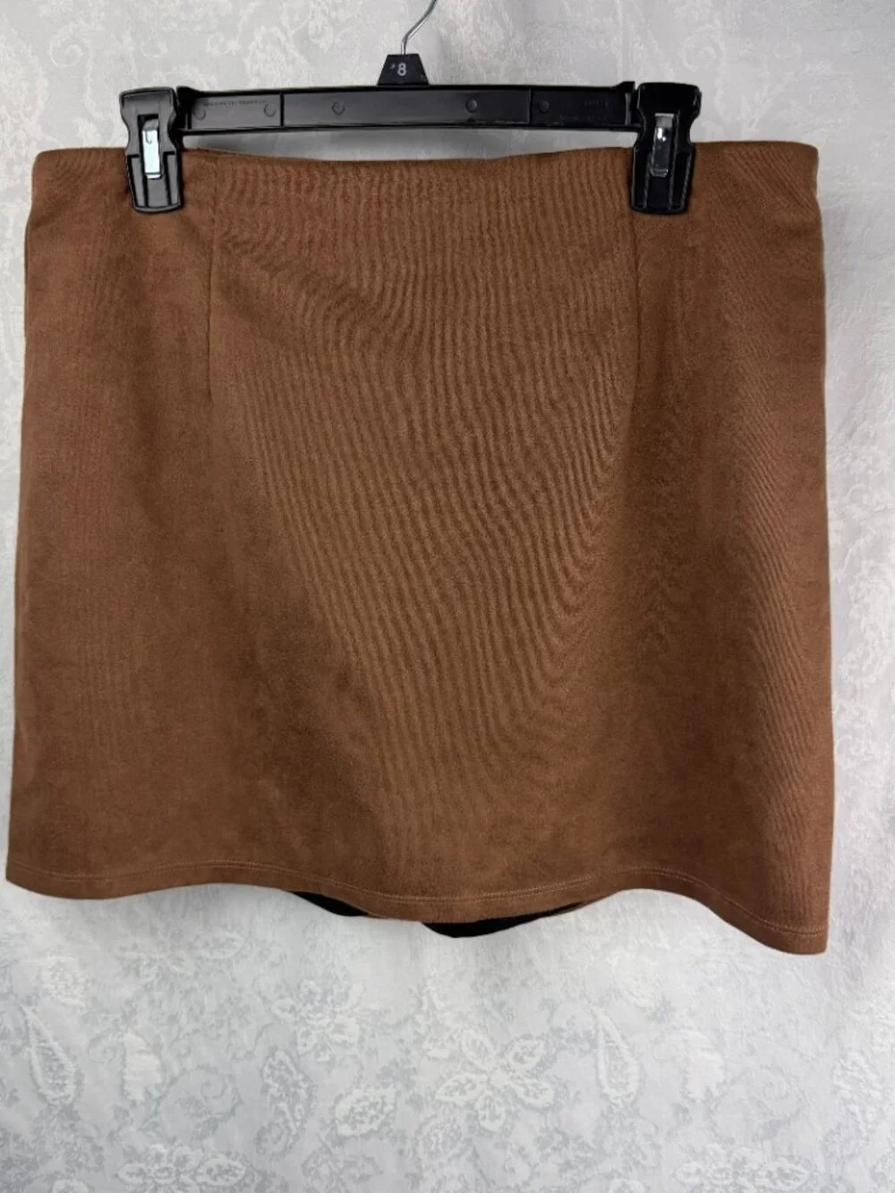 Brown Faux Suede Skort Mini Skirt Built In Shorts Women’s 26” Waist 12.5” Length